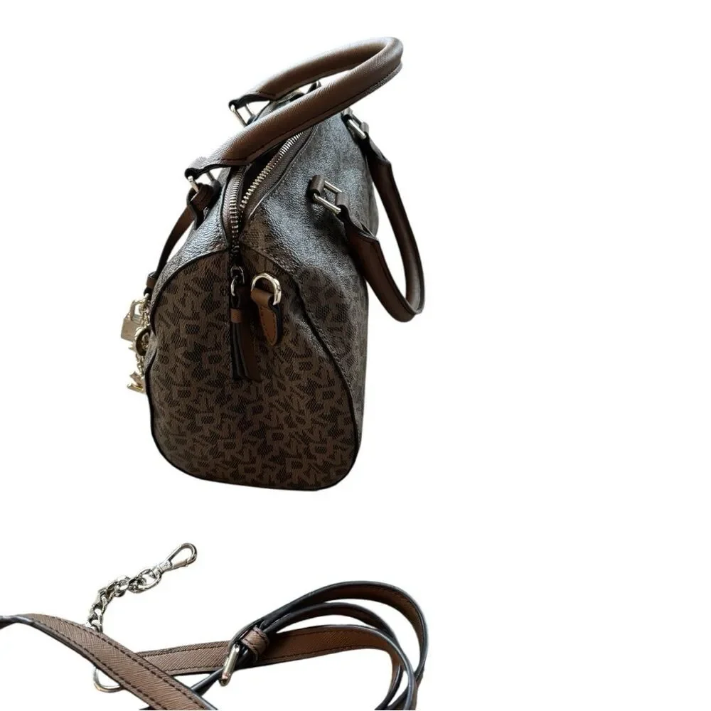 DKNY brown monogram bag is a DKNY Bryant Boston tote featuring an all-over logo